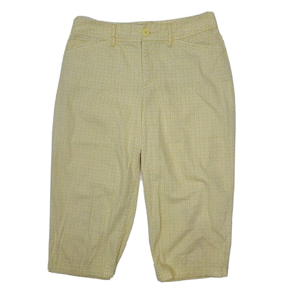 St Johns Bay Crop Pants Womens Size 8 Yellow White Patterned with‎ Pockets